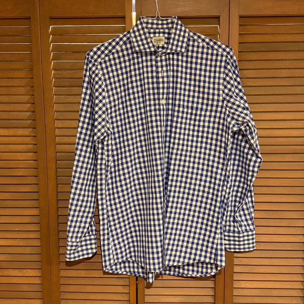 Gitman Bros. 100% Blue Gingham Cotton Wide Spread Collar Dress Shirt M